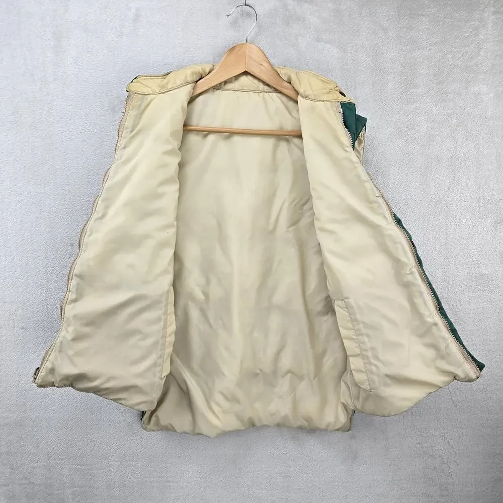 Vintage Lacoste Puffer Vest Mens Medium Green 90s Revirsible Full Zip Snap